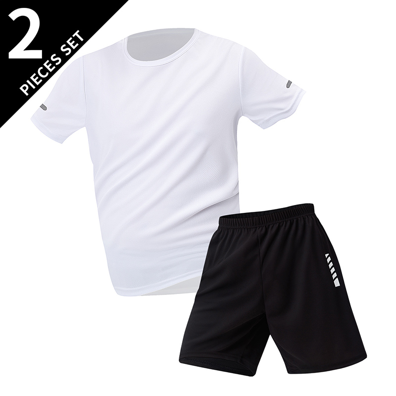 Costume d'été 2/6 pièces pour hommes, couleur unie, séchage rapide, sport de Fitness pour jeunes, respirant, manches courtes, décontracté, Joker, Short noir: M / Ivoire