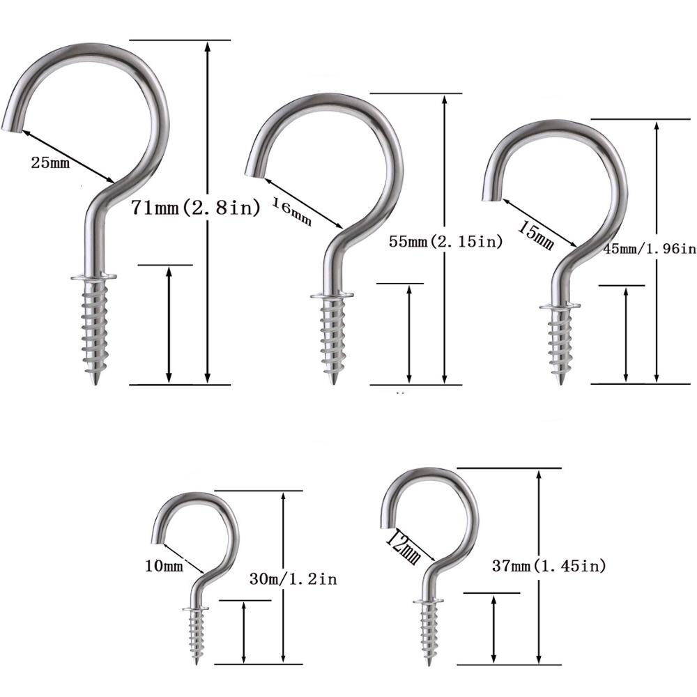 Nickel-plated metal ceiling hook, screw hook, cup hook, hanging cap nail, hanger, ，8 different sizes
