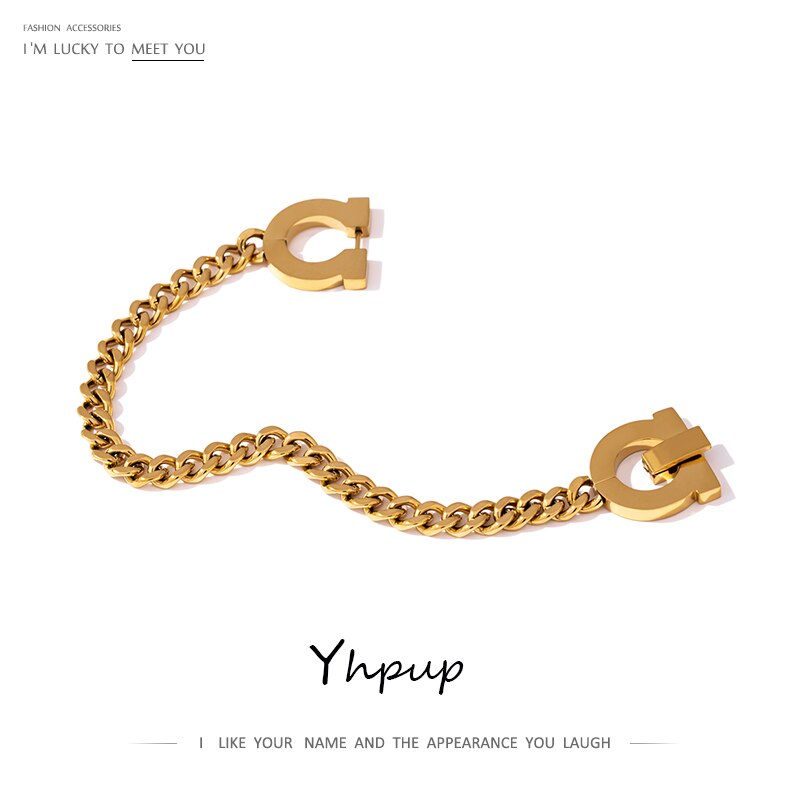 Yhpup Stainless Steel Chain Bracelet 18 k Plated Simple Gold браслеты Jewelry Accessories pulseras