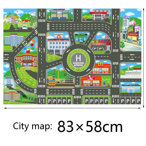 Nuovo 130X100 CM Nordic giocattolo neve tappeti per auto mappa giochi per bambini coperta di zona pad urban road map gioco pieghevole costruzione di parcheggio: City map 83x58