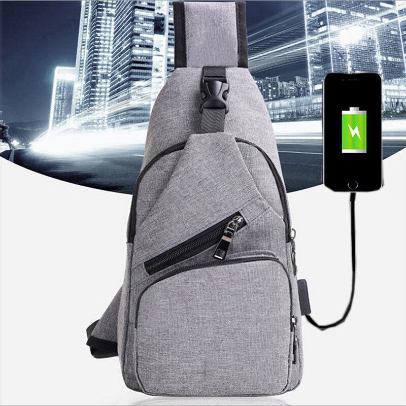 Nieuwste dames heren canvas tas sport borsttas usb oplaadbaar crossbody pure kleur schoudertas