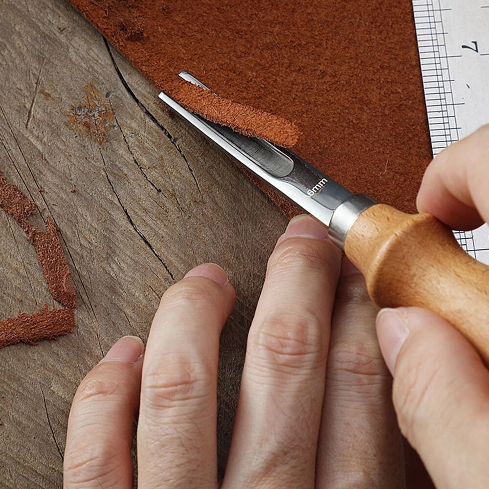 4/ 6 / 8 mm Edelstahl Leder Handwerk Rand Beveler Schäl Abschrägung Messer DIY Schneiden Hand Handwerk Werkzeug mit Holz Griff