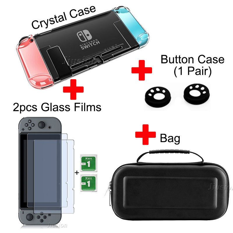 8 in 1 Hard Shell Bag Kit For Nnintend Switch Case Portable Protective Storage Bag Cover For Nintendo Nintendoswitch Accessories: 4 Kit-Crystal