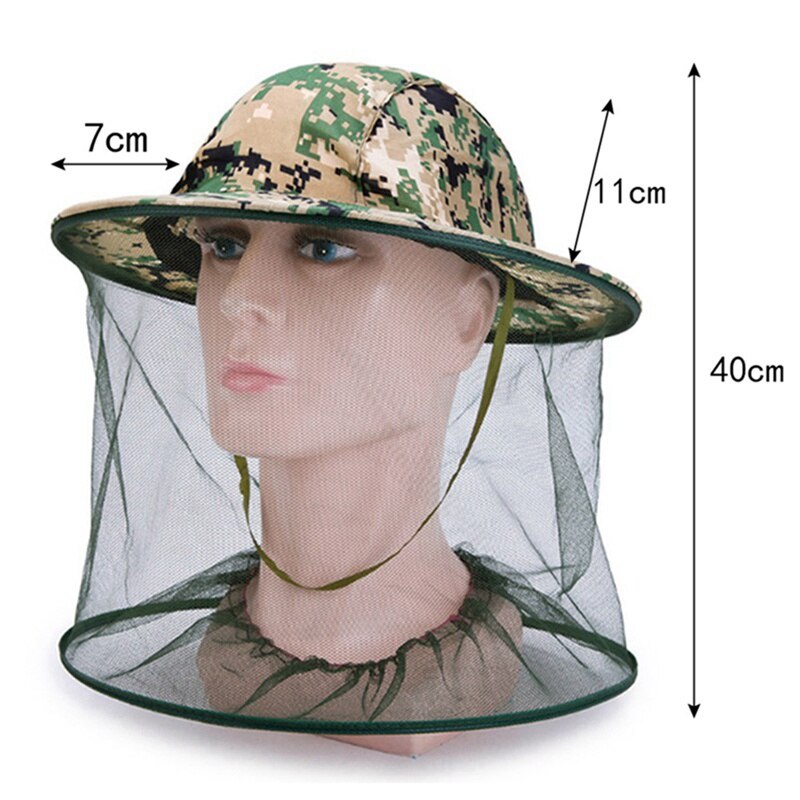 Camouflage Men Fishing Cap Wide Brim Visor Sunshade Hunting Bee Keeping Mesh Hat Insects Mosquito Prevention Neck Head Cover