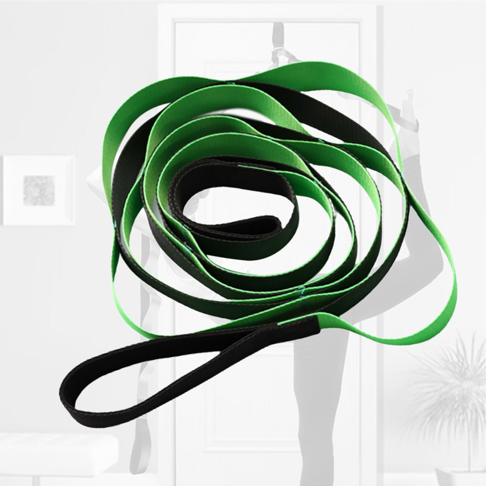 Yoga-stretchgurt für frauen, erwachsene, lateinamerikanischer tanzgürtel, fitness-übungsseil, gymnastikseil, figurgürtel für taille und beine, widerstandsbänder, yoga-gürtel: Grün