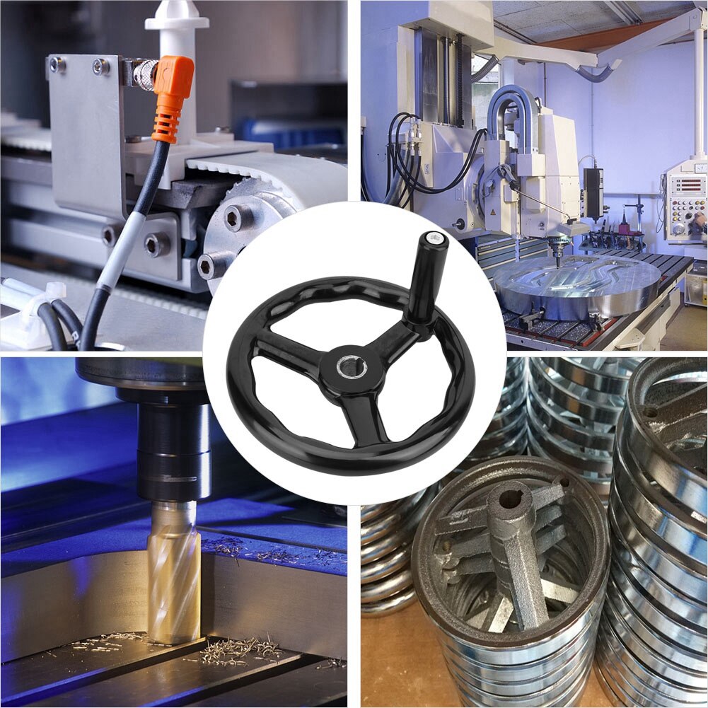 Handwiel handvat 200*18mm Zwarte Anti-slip Bakeliet 3 Spoked Draaibank Handwiel met Handvat voor Machine Tool