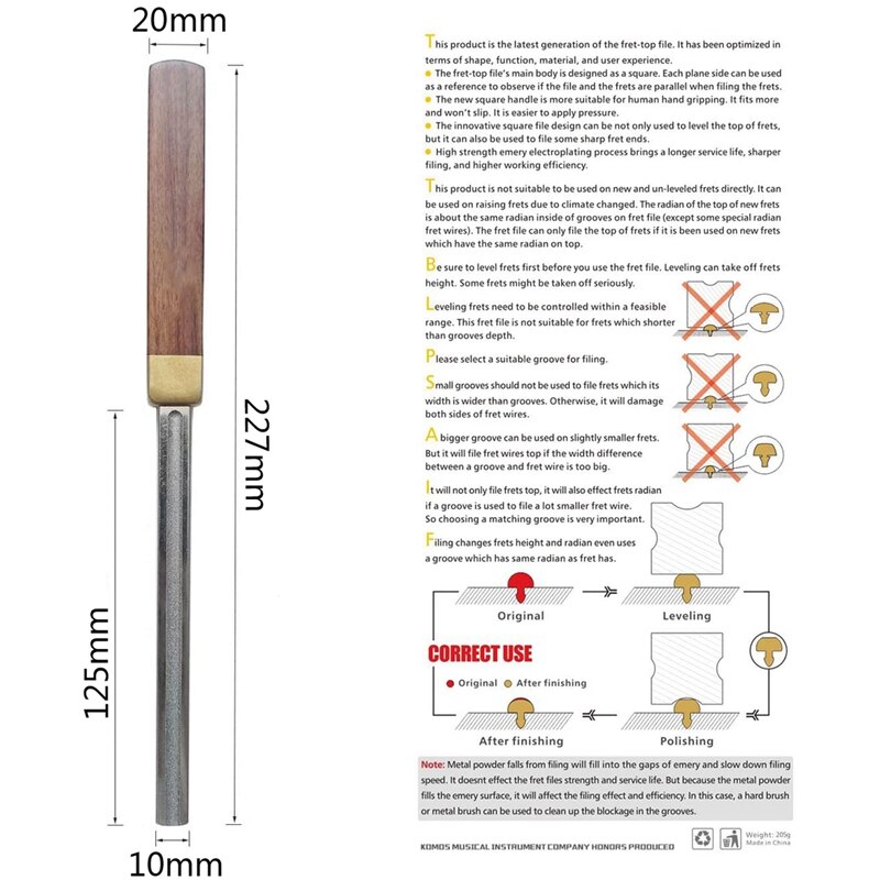 Lime de couronne de frettes de guitare, lime de bord de frette, outil arrondi d&#39;extrémité de frette, fente et lime à trois rayons, outils de frettes de guitare multifonctions
