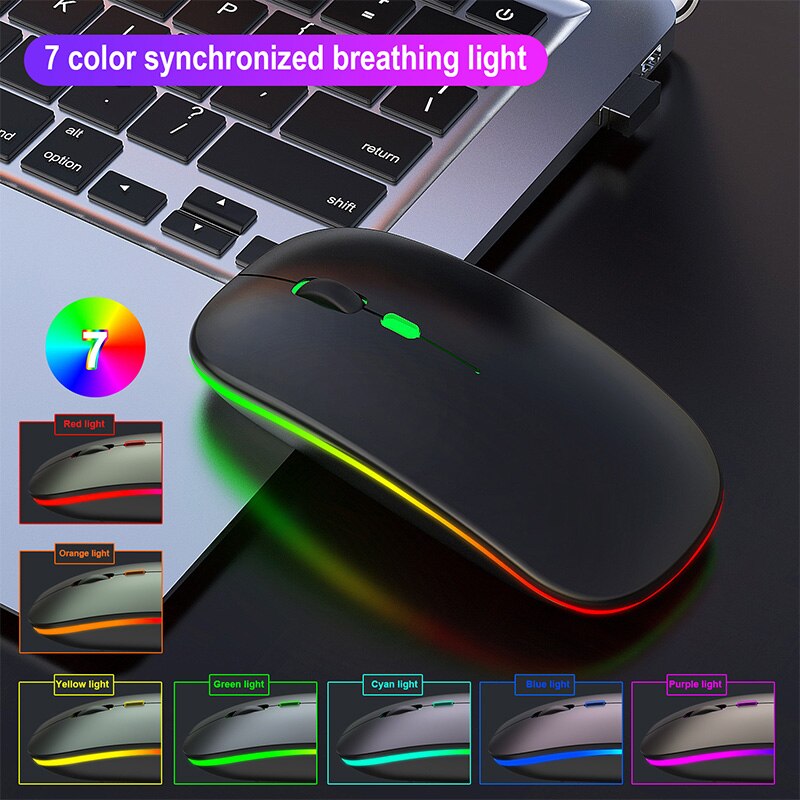 Kolorowe światła mysz Bluetooth bezprzewodowa ergonomiczna myszka USB ładowanie gier optyczna cicha Mause na PC Laptop 2.4GHz 1600 DPI