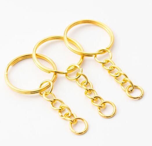 50Pcs 3CM Silver Plated Metal Blank Keyring Keychain for Split Holder Ring Keyfob Diy Resin Epoxy Mold Key Chains Accessories: Golden