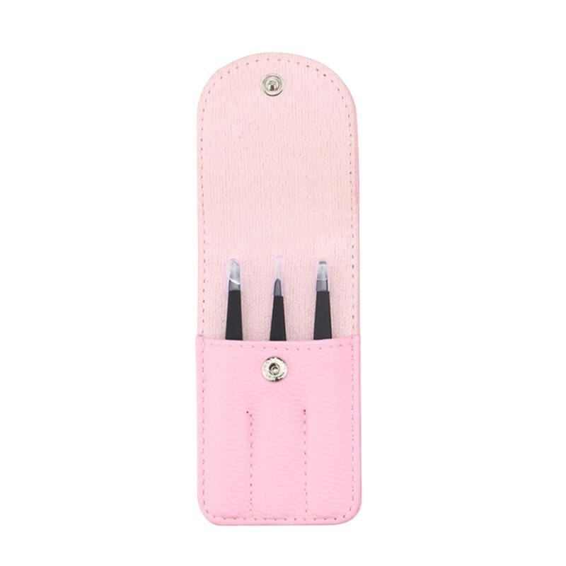 3 Pcs Wenkbrauw Pincet Rvs Slant Tip/Punt Tip/ Flat Tip Voor Ontharing Makeup Accessoires Met tas TSLM1: 01