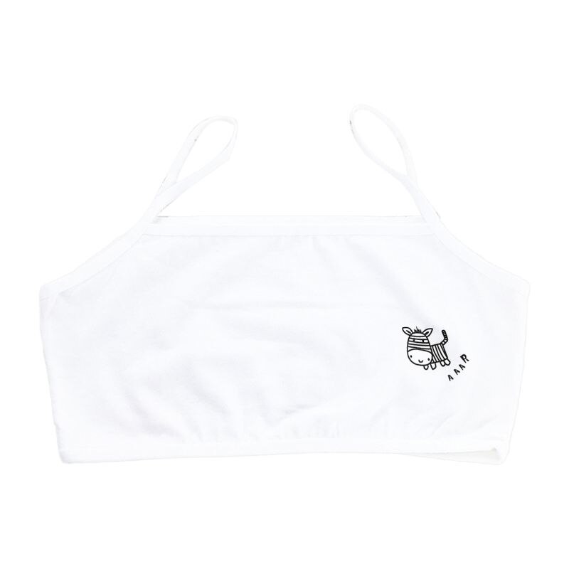 Puberty Girls Single Layer Training Bra Cartoon Zebra Spaghetti Strap Underwear: White