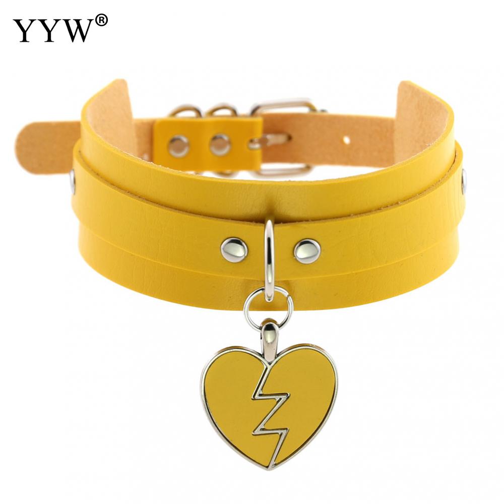 Zwarte Punk Hart Choker Kraag Goth Kettingen Rock Gothic Sieraden Leer Choker Vrouwen Meisjes: yellow