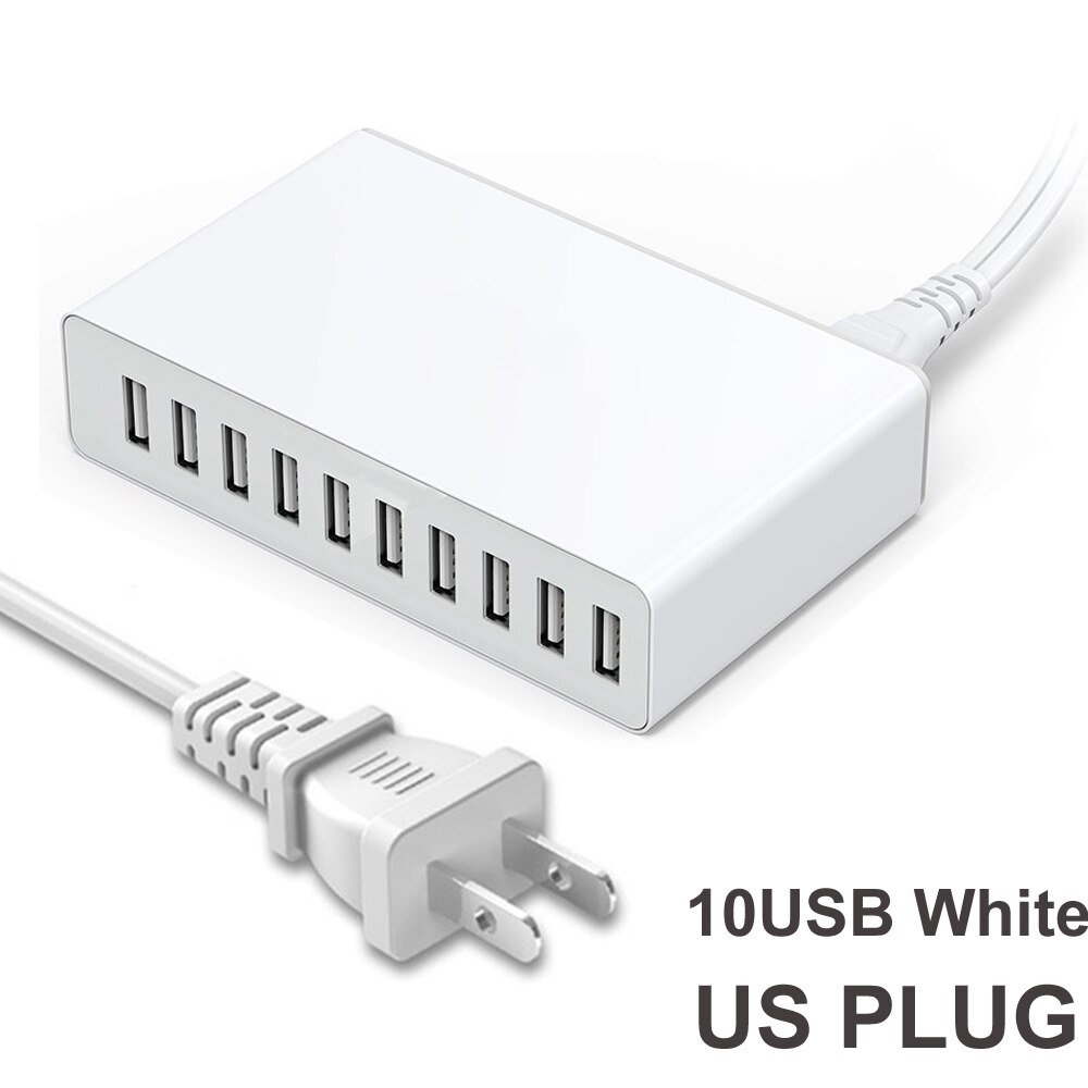 50W Multi USB Charger Station Fast Charger Charging 10 USB Charger Multi port phone charger for iPhone 11 12 pro xiaomi huawei: 10USB  US White