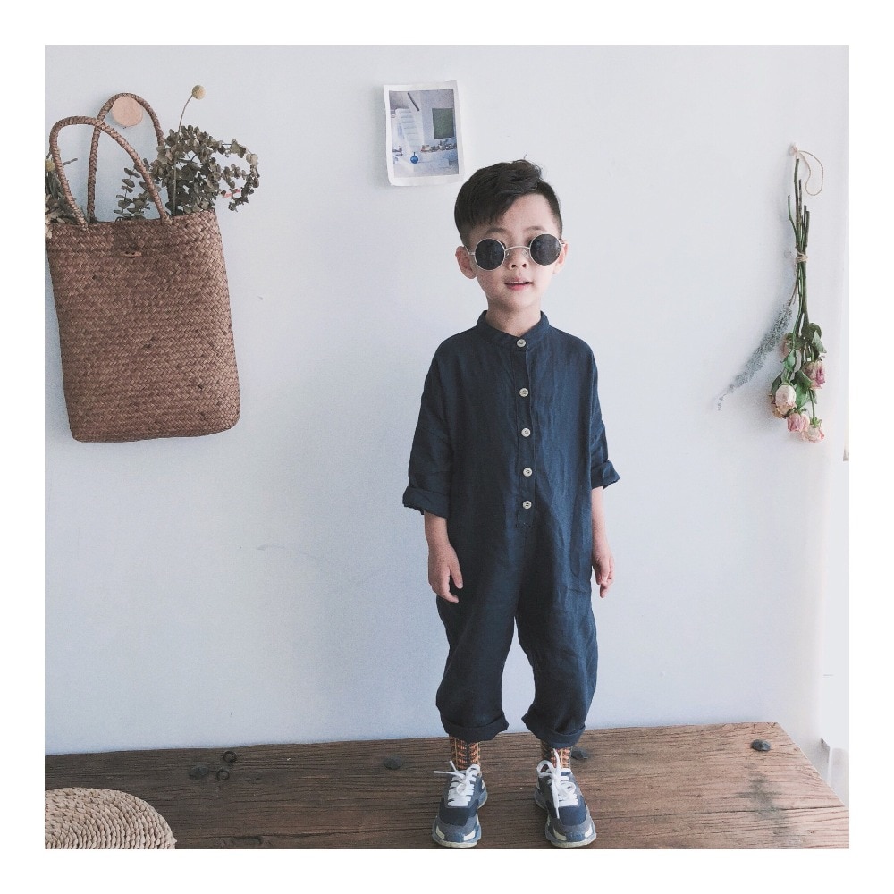 Vår unisex barnedresser bomull lin løse bukser koreansk stil baby gutter jenter jumpsuits barneklær