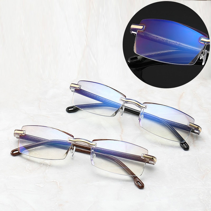 Lunettes de lecture carrées sans cadre pour hommes lunettes Anti-lumière bleue pour ordinateur
