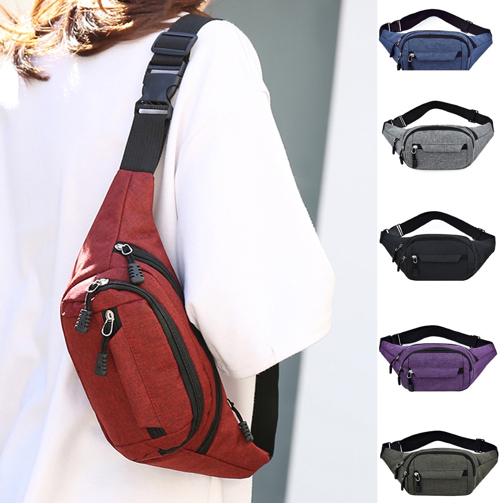 30# Men's And Women's Simple Shoulder Bag Solid Color Casual Canvas Messenger Bag Zipper Oxford Sports Fitness Waist Bag