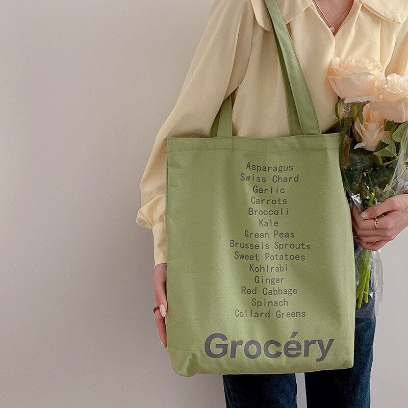 Kruidenier Lijst Winkelen Canvas Tas Dames Leuke Kleuren Schoudertas Voor Vrouwen Eco Herbruikbare Katoenen Doek Stof Tote Handtas