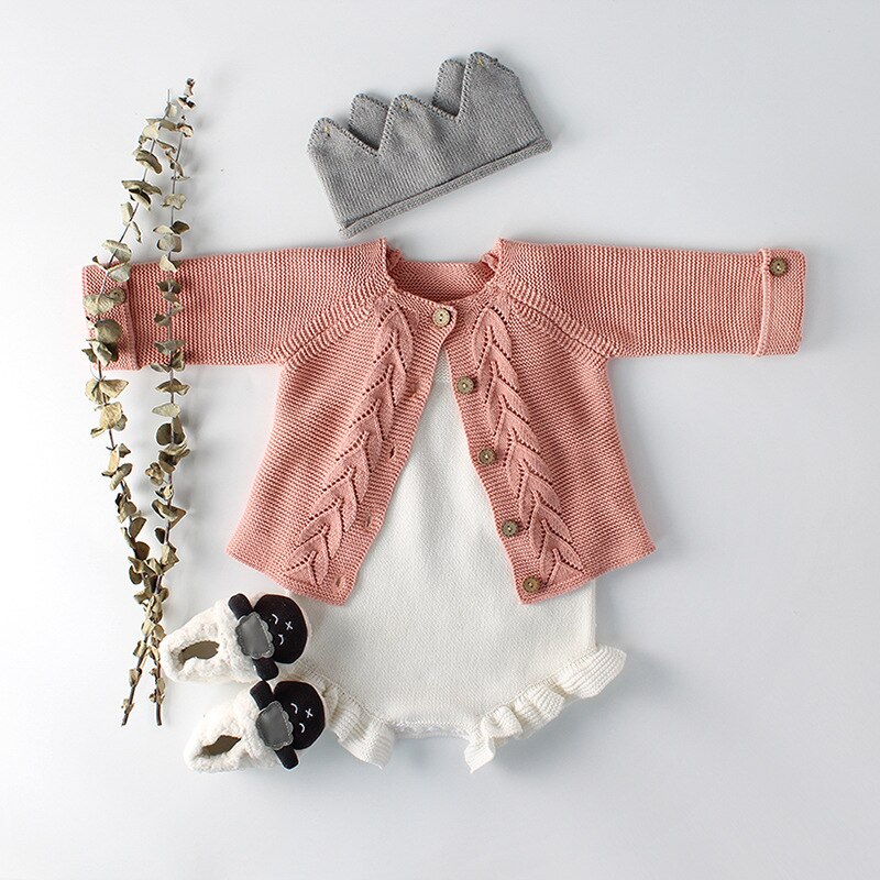 Focusnorm 0-24M Herfst Winter Baby Meisjes Jongens Een Stuk Romper/Trui Jas Solid Button Knit Warm outfits