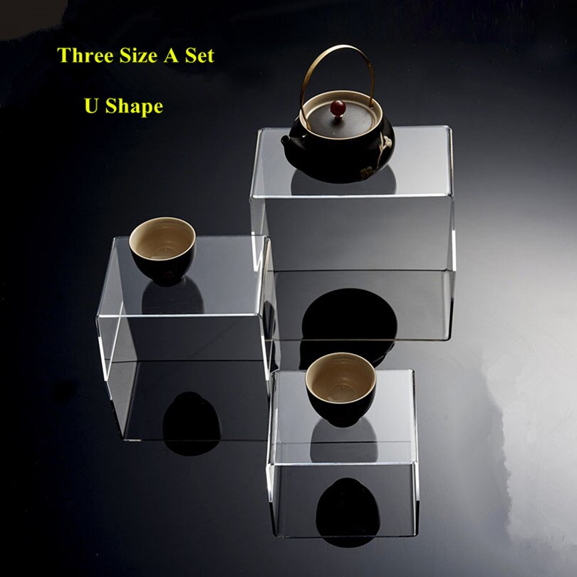 3 Pieces Heavy Duty U Shape Table Clear Acrylic Display Risers Jewelry Display Stand Shelf Showcase Fixtures