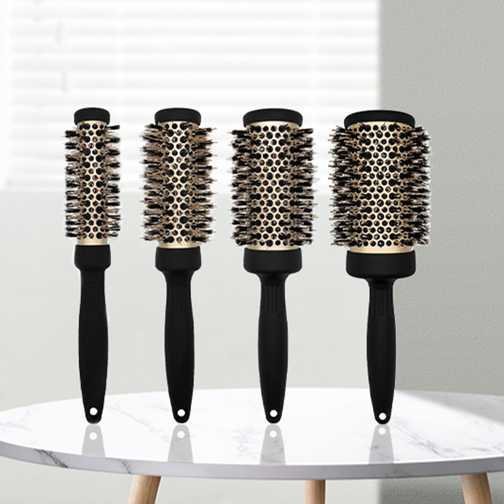 Haarbürstenkamm, professioneller, hochtemperaturbeständiger runder Kamm aus Keramik und Eisen, 5 Größen für Föhnen, Salon-Styling-Werkzeuge