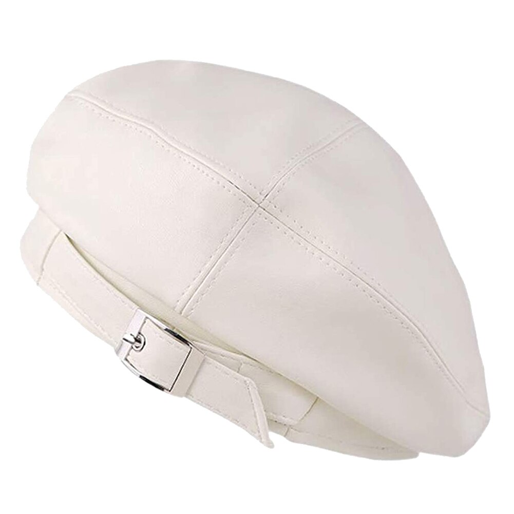 Dames Pu Leather Casual Baret Hoeden Mode Lederen Franse Kunstenaar Beret Hoeden Voor Vrouwen Meisjes Herfst En Winter Zachte Baretten: WH