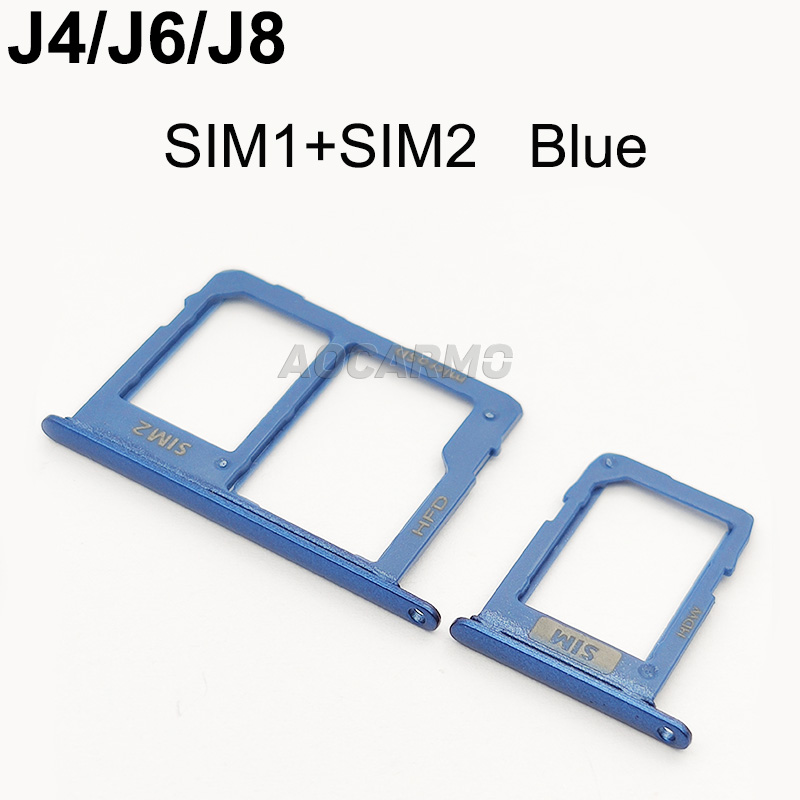 Aocarmo-bandeja de tarjeta MicroSD + soporte de ranura para tarjeta Sim para Samsung GALAXY J4, J6, J8, J400G, J600G, J800G, SIM1, SIM2: SIM1 SIM2 Blue