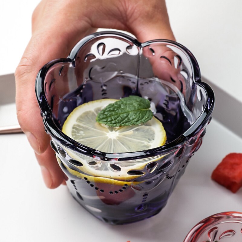 Kronblad krystal mælk glas kopper retro vin juice øl drikke cocktail glas køkken kontor fest kaffe krus drinkware