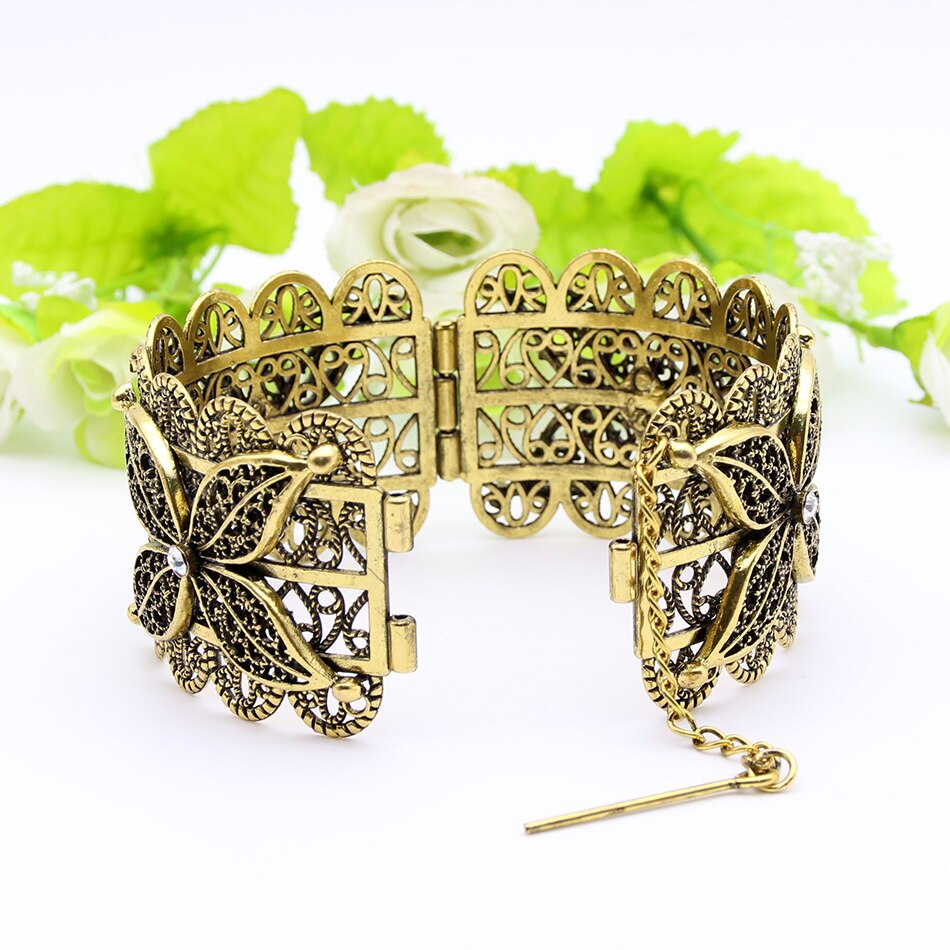 Sunspicems Vintage Turkse Bloem Bangle Armlet Manchet Armband Voor Vrouwen Antiek Goud Kleur Marokko Etnische Bruiloft Sieraden