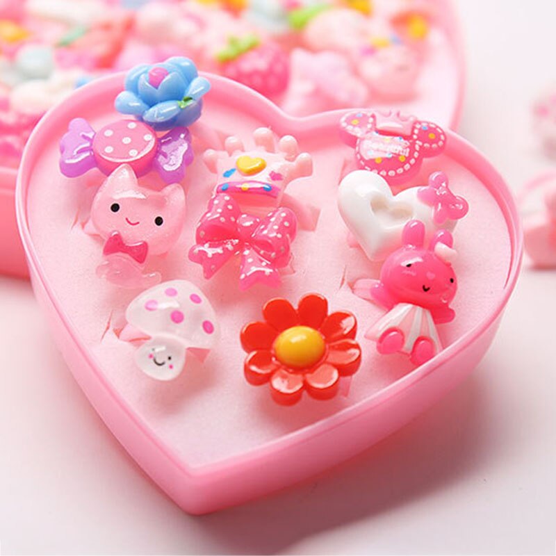 Girls Ring Jewel Cartoon Animal Styled Rings with Heart Shape Storage Case