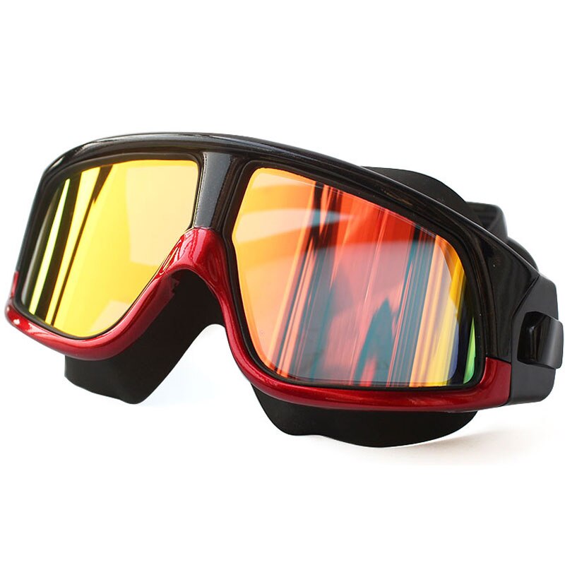 Waterproof Comfortable Silicone Big Frame Polarized Swim Glasses Anti-Fog UV Protection Swimming Goggles for Men Women: Black Red