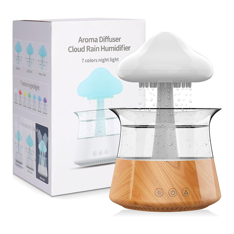 Humidificador de aire eléctrico de nube de lluvia, difusor de Aroma de 300ml, gotas de agua de lluvia Zen, humidificador de luz nocturna colorida para para el hogar