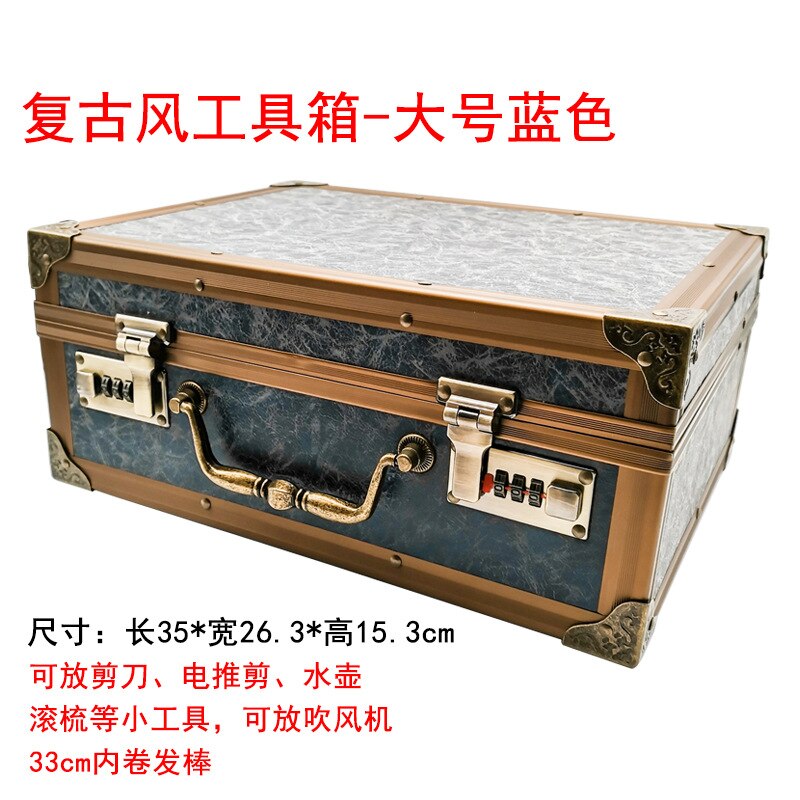 Caja de Herramientas para peluquería, estilista de pelo para maleta con bloqueo de contraseña de grado superior, caja de almacenamiento de tijeras para peluquero: Retro Large Size Blue