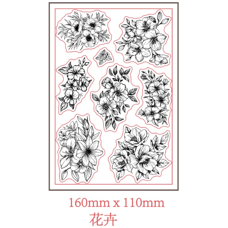 1pc Plumeria Flower Clear Stamps Flower Transparent Stamps Plants Pattern Silicone Clear Stamp Seals for DIY Scrapbooking: ROSE RED