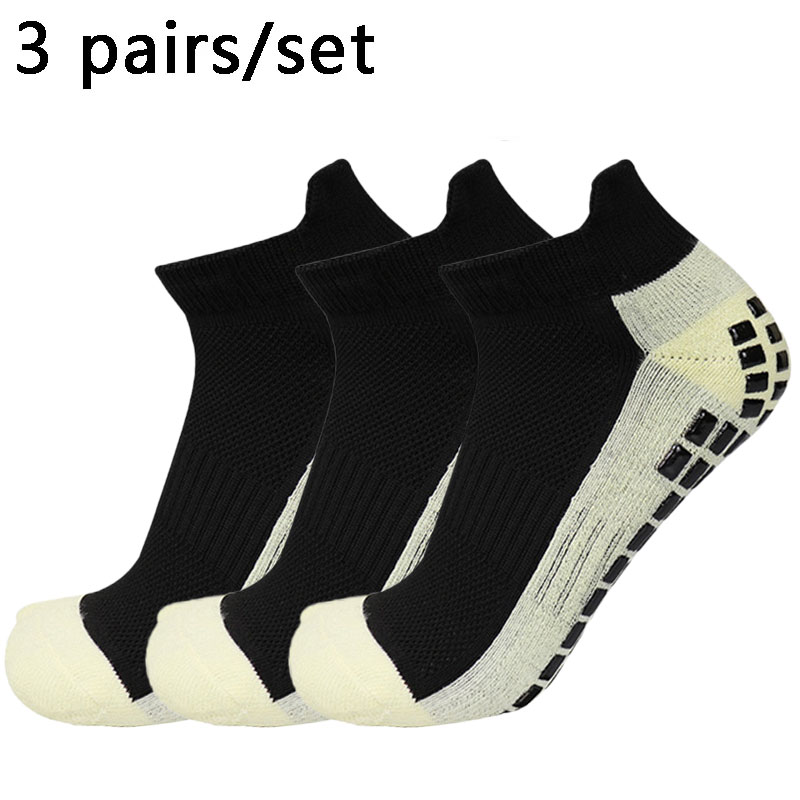 3 paar mannen vrouwen voetbalsokken korte sport siliconen antislip grip voetbalsokken calcetines hombre futbol: Black