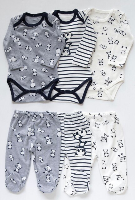 6 uds. De ropa Unisex para niños y niñas recién nacidos, patrón de 6 piezas, traje de 3 piezas, Snaps algodón, 0 a 9 meses, 100: Panda / 9 meses