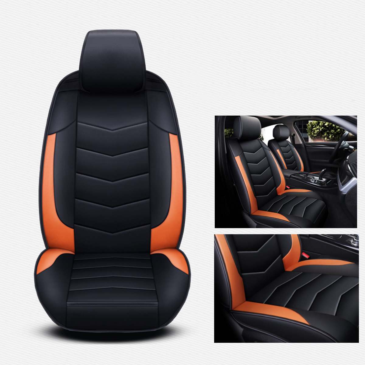 Funda Universal de asiento de cuero PU para BMW para Peugeot accesorios de coche protector de asiento delantero para asiento de vehículo: Naranja