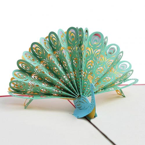 Peacock 3D Pop Up Paper Greeting Card Festival Birthday Christmas: Green