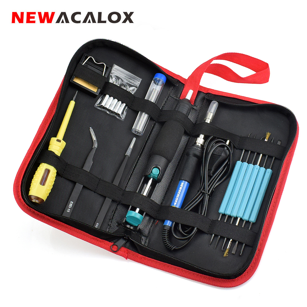NEWACALOX 60W 110V/220V Adjustable Temperature Electric Soldering Iron Kit Welding BGA Repair Tool Set Solder Wire Test Pencil