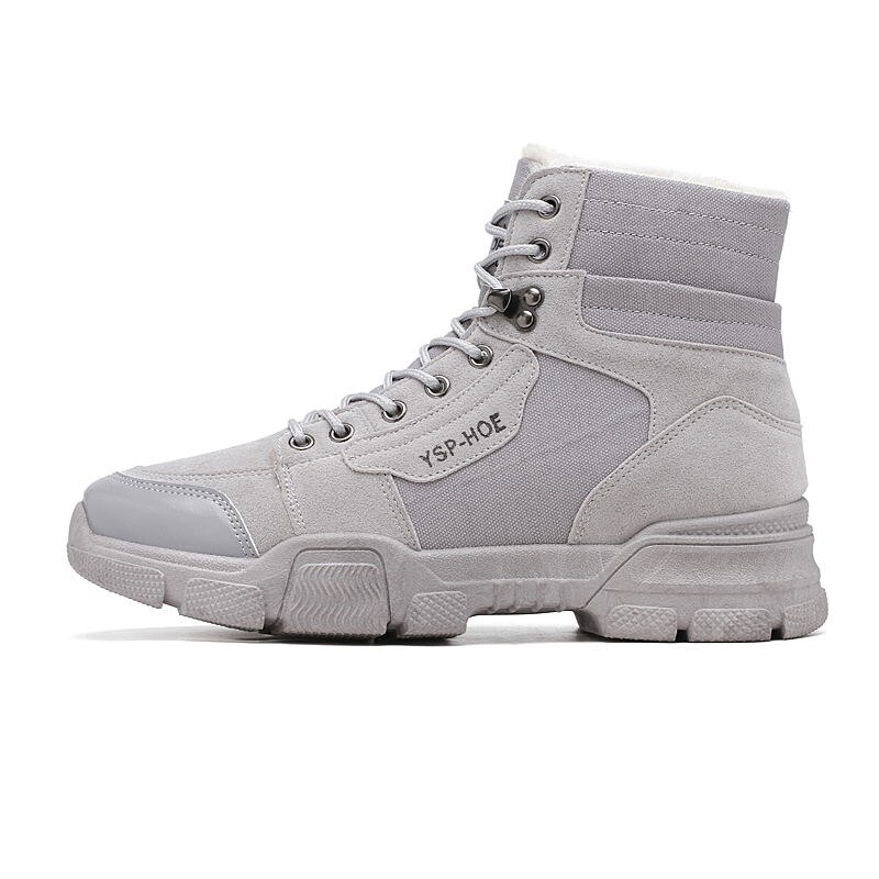 VESONAL Autumn Winter Ankle Snow Men Boots Shoes Motorcycle With Fur Plush Warm Vintage Classic Male Casual booties: Gray / 42