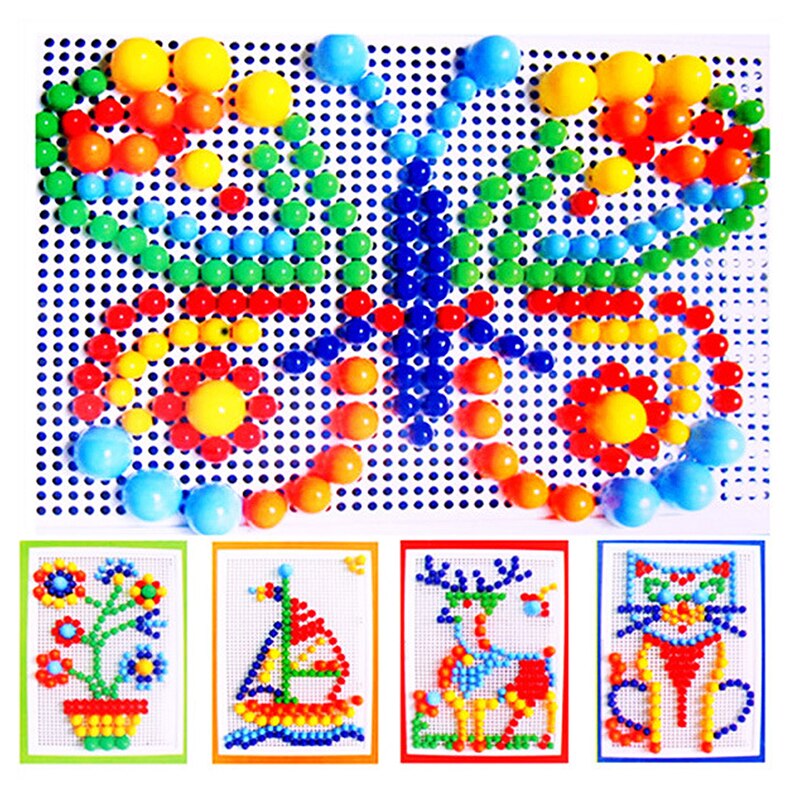 296Pcs Kinderen Kleurrijke Paddestoel Nagel Puzzel Speelgoed Creatieve Puzzel Game Mozaïek Pegboard Educatief Speelgoed