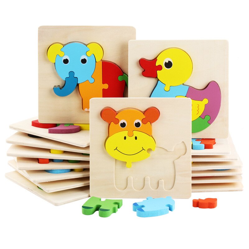 Children's wooden 3D cartoon animal three-dimensional puzzle baby early education small jigsaw puzzle toy