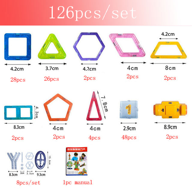 30-180 stks/set Mini Magneet Speelgoed Bouwstenen Magnetische Constructie DIY Educatief Blokken Speelgoed Spelletjes Voor kinderen: 126 pieces