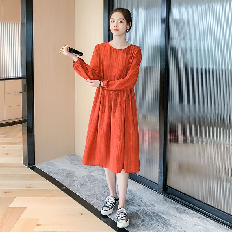 Autumn Plus Size Maternity Long-sleeved Lactation Dress Vintage Nursing Clothes Chiffon Postpartum Women Breastfeeding Dress