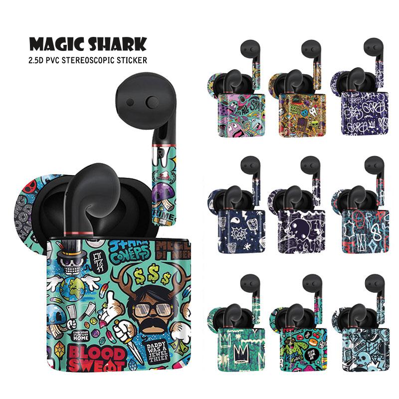 Magie Shark Graffiti Schädel Wasserdichte PVC Keine Verblassen Fall Abdeckung Aufkleber für Huawei Freebuds 2 2 Pro 136- 145