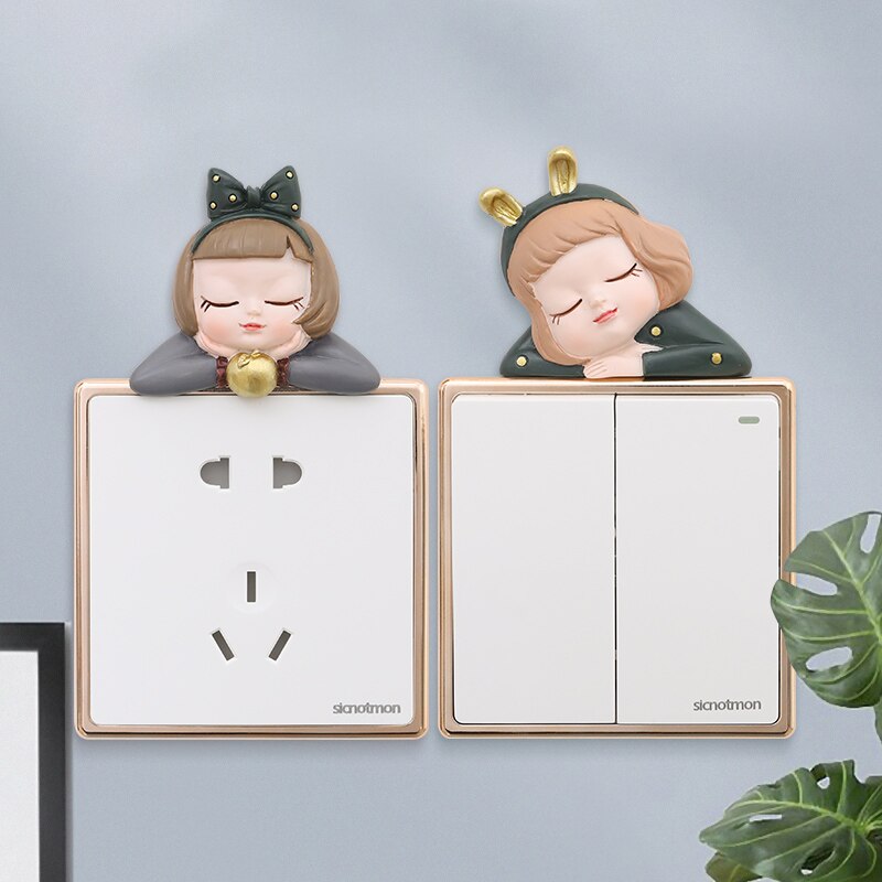 Cartoon Switch Stickers Resin Girls And Boys Switch Cover Room Decor 3D On-off Socket Sticker Wall Light Socket Stickers