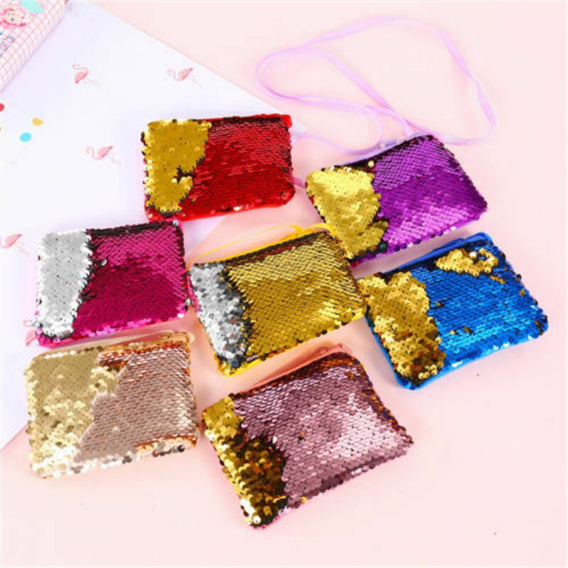 Sac à main à paillettes pour enfants filles, petit sac à pièces multicolores à fermeture éclair