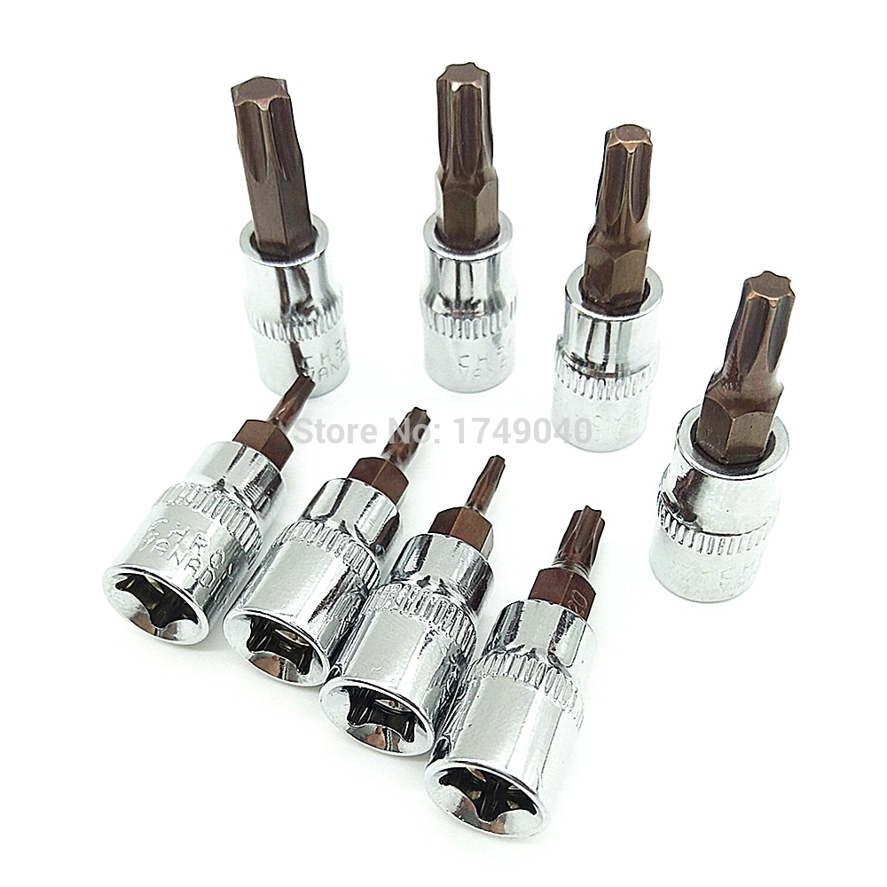 8pcs Torx Bit Socket 1/4 "Aandrijfvierkant Adapter T8 T10 T15 T20 T25 T27 T30 T40 Chrome Vanadium staal Socket Torx Bits Schroevendraaier