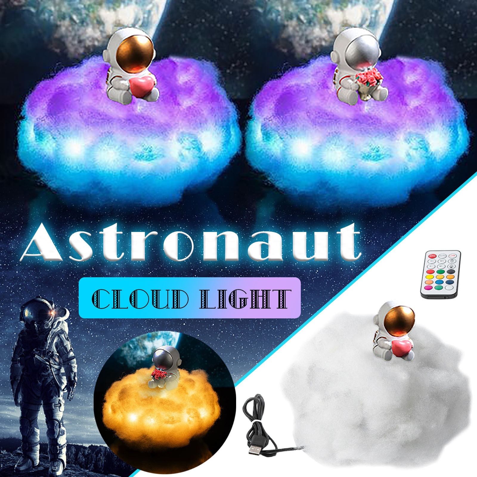 Led Kleurrijke Wolken Astronaut Lamp Met Regenboog Effect Als Kinderen Nachtlampje Creatieve