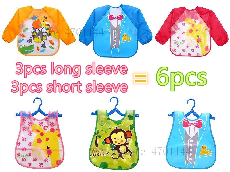 6 teile/satz Nette Baby Wasserdicht Langarm Schürze freundlicher Fütterung Kittel Lätzchen Spuck Kleidung Weiche essen Kleinkind EVA Lätzchen Spuck tücher