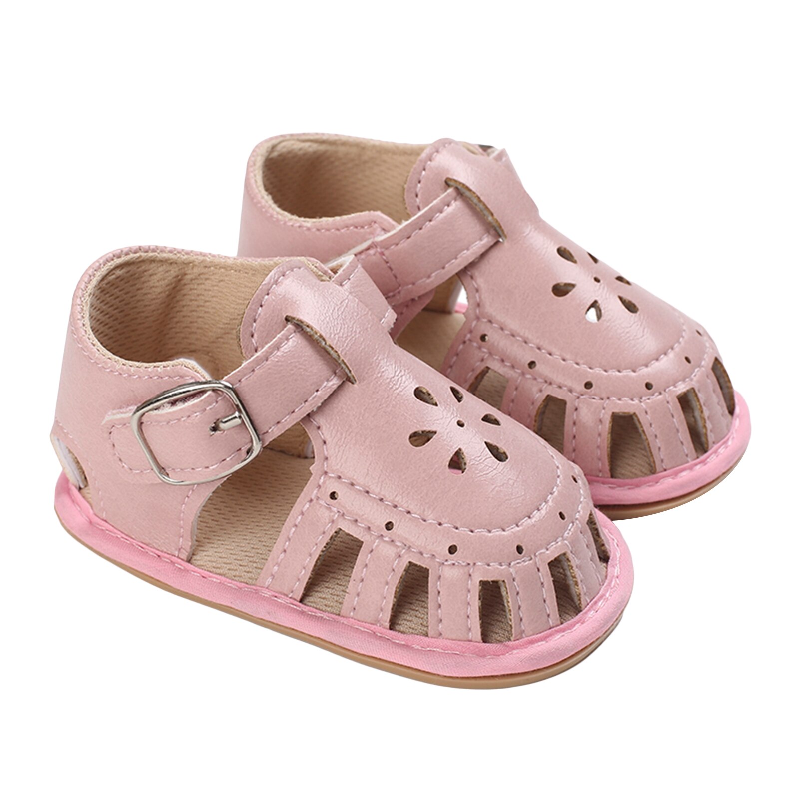 Baby-sommersandalen, einfarbig, mit lochmuster, schnalle zum aufkleben, weiche sohle, rutschfest: D / 7-12 monate